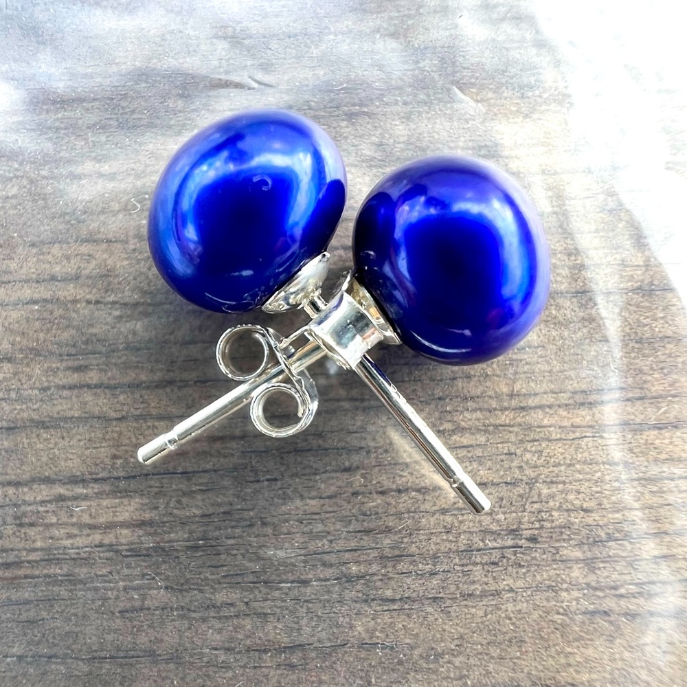 Cultured “dyed” blue pearl earrings
